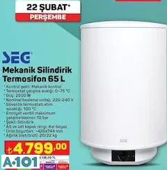 SEG MEKANİK SİLİNDİRİK TERMOSİFON 65 L SEG MEKANİK SİLİNDİRİK TERMOSİFON 65 L